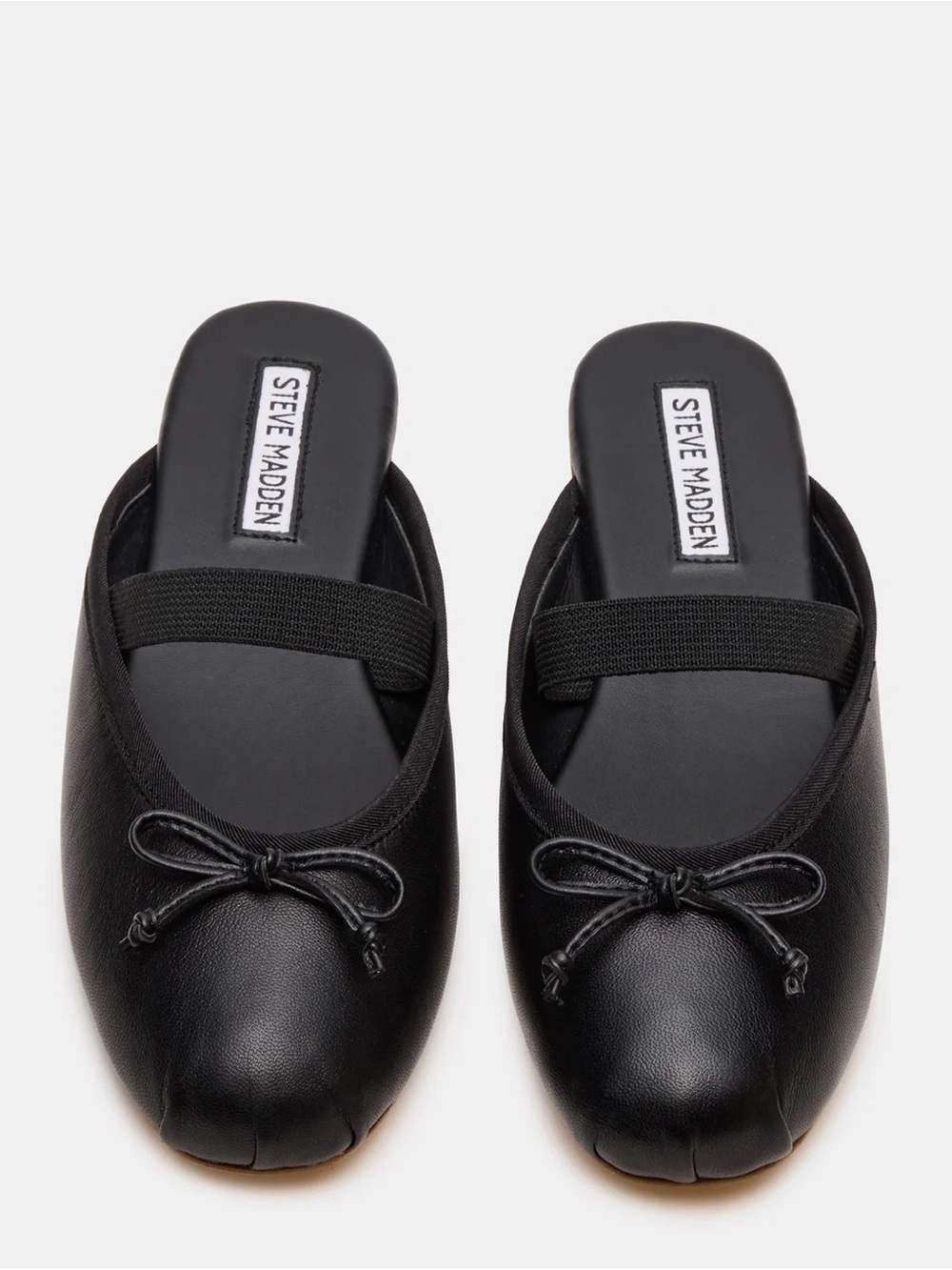 Steve Madden Black Bow-Accent Ballet Flats with Elastic Strap